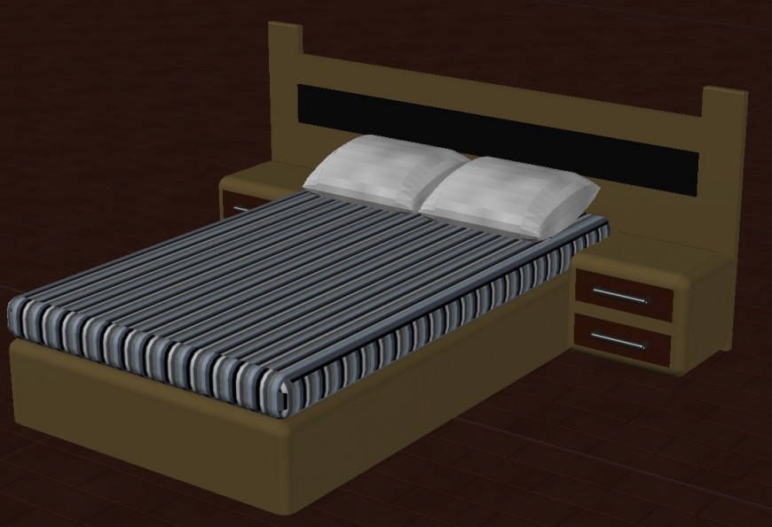 3d model of double bed with side table detail CAD furniture block layout autocad file